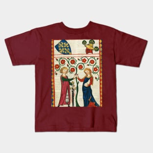 GERMAN POET WITH HIS BELOVED LADY ,MEDIEVAL MINIATURE WITH WILD ROSES Kids T-Shirt